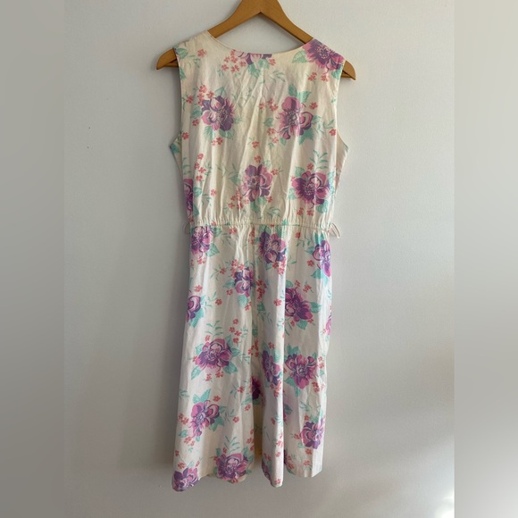 Vintage Floral Midi Dress - Cream and Purple - Picture 6 of 7